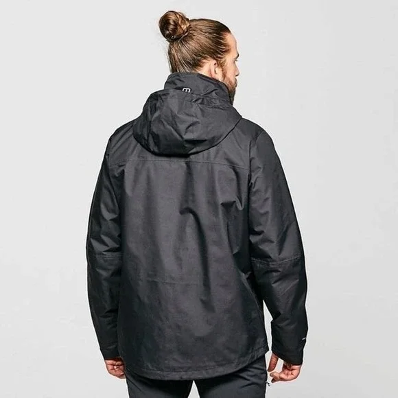 Berghaus Hydroshell Jacket Mens XXL Black Hooded Waterproof & Fleece 3 In 1 NWOT